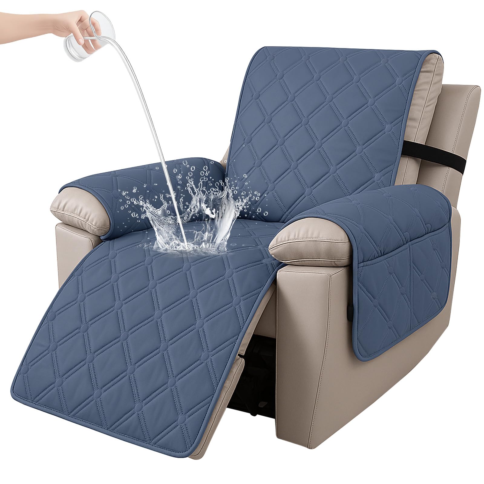 Ystyle Funda Sillon Relax Reclinable 1 Plaza, Funda Butaca Reclinable Impermeable con Banda Elástica, Antimanchas y Antiarañazos, Fundas Lavables para Sillas Reclinables, Azul Gris Global Recycled Standard Global Recycled Standard Global Recycled Standard