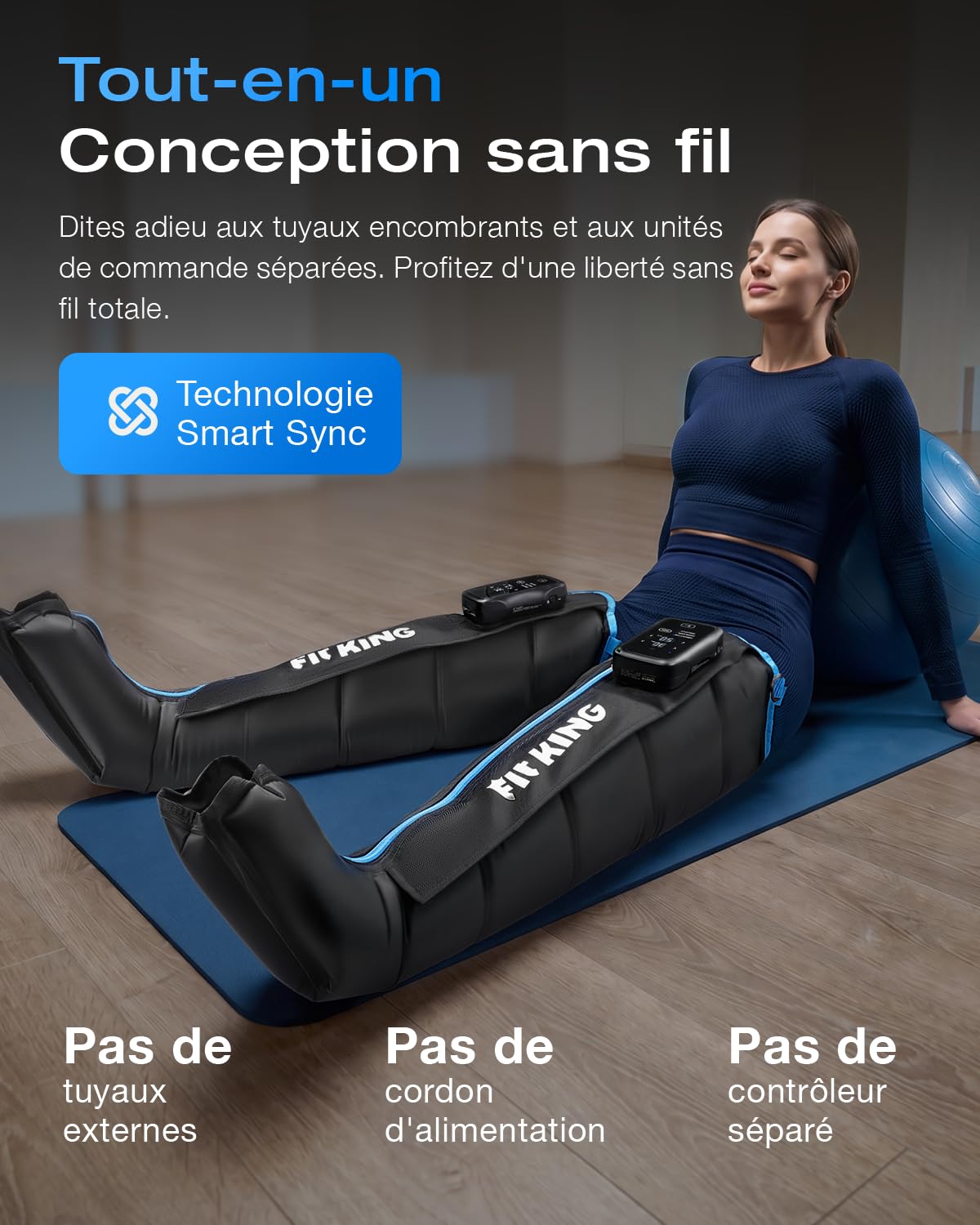 FIT KING Bottes Pressothérapie Jambes Sans Fil Synchronisation Bluetooth