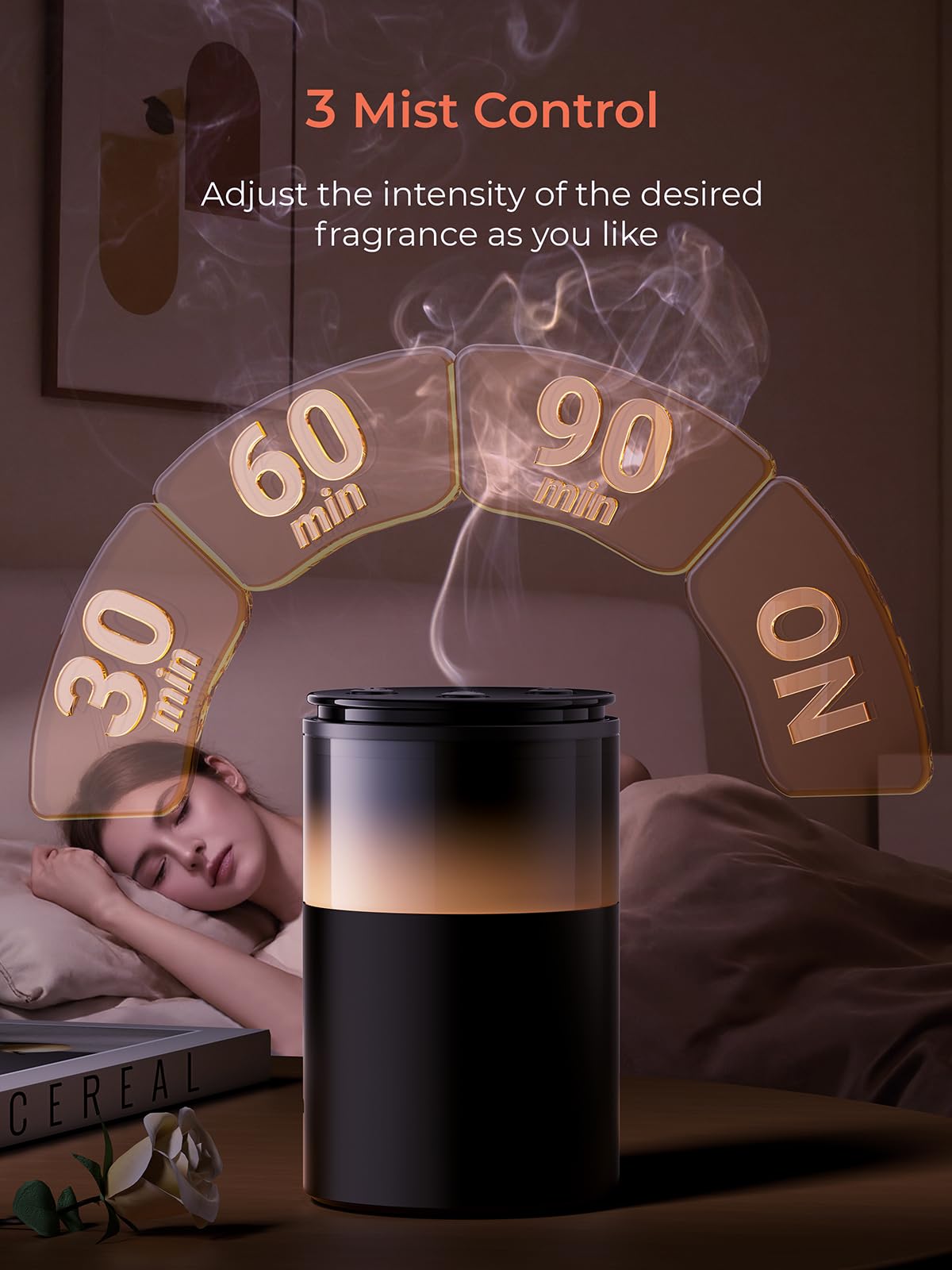 Diffuseur sans eau pour huiles essentielles : mini diffuseur de parfum à batterie pour chambre, maison et voiture avec 9 couleurs de lumière LED – Arôme brume froide Obsidienne noire