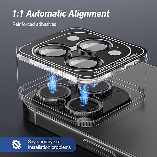 Miniatura 2 de Jeluse Paquete de 3 x 2 protectores de lente de cámara compatibles con iPhone 15 Pro MaxiPhone 15 Pro, cubierta de vidrio templado 9H, protección