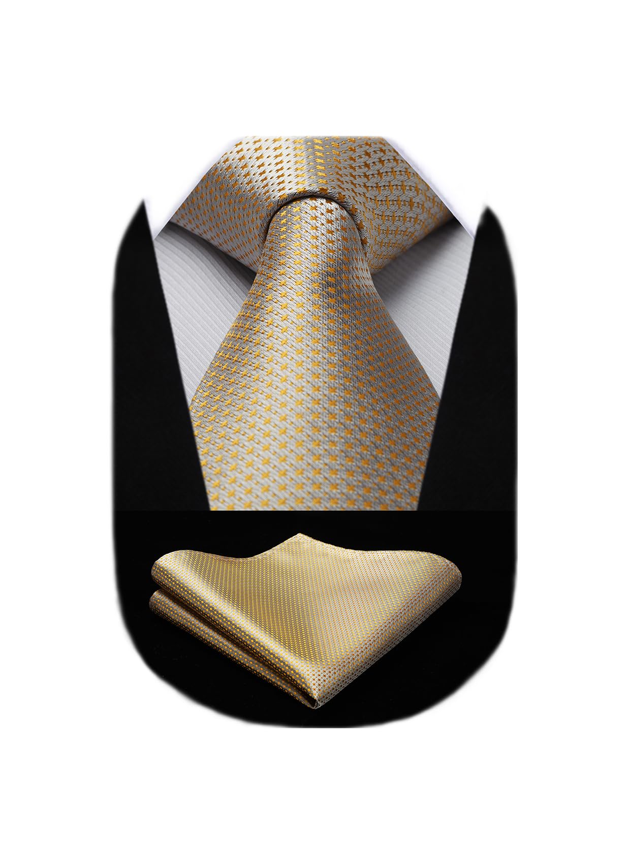 HISDERN Corbatas para hombre champáne conjunto de corbata y pañuelo de bolsillo tejido jacquard para boda formal