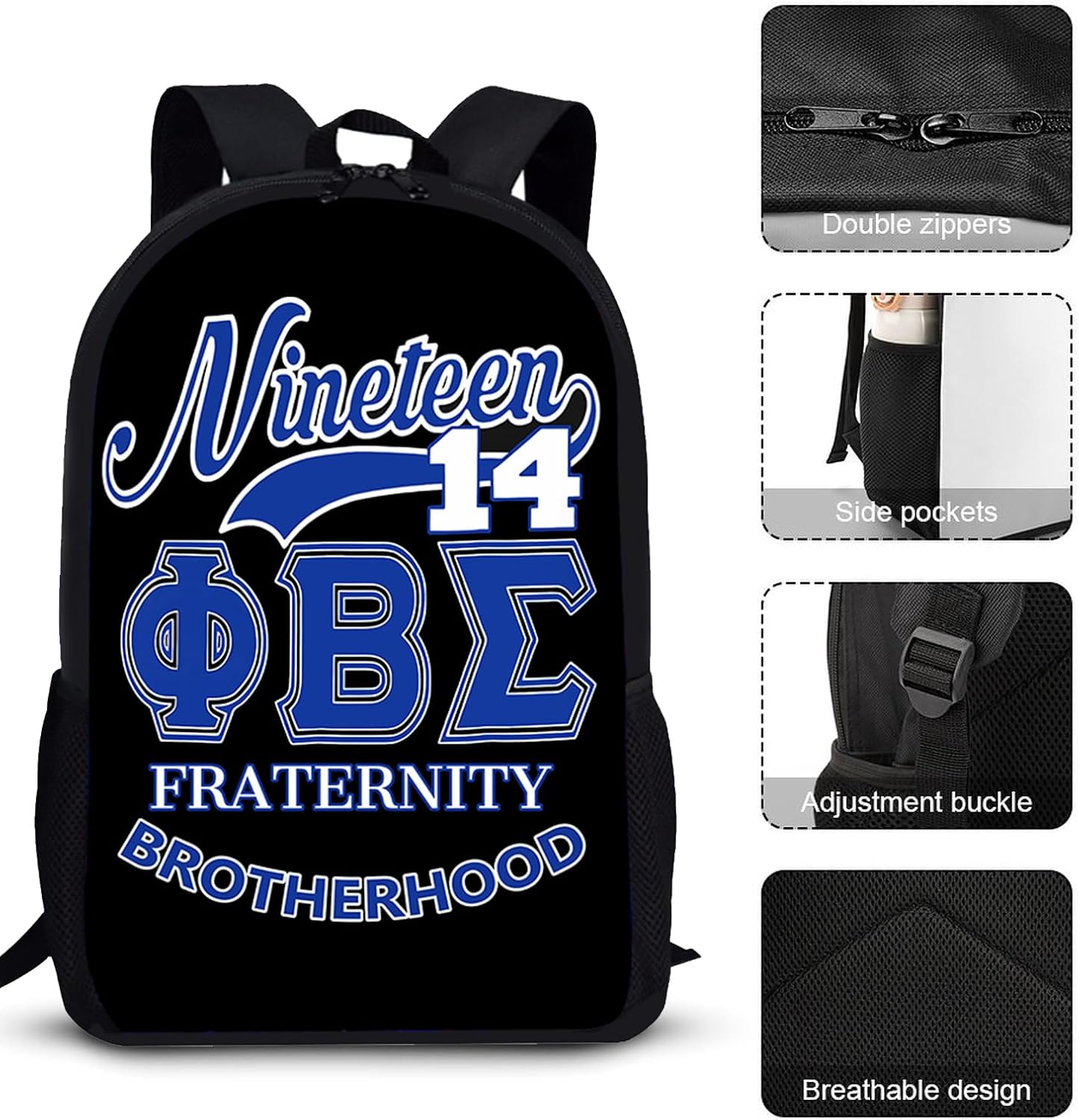 Lightweight Fraternity Backpack Gift Set Paraphernalia Durable 600D Oxford Backpack with Lunch Bag Pencil Case (Blue, One Size)