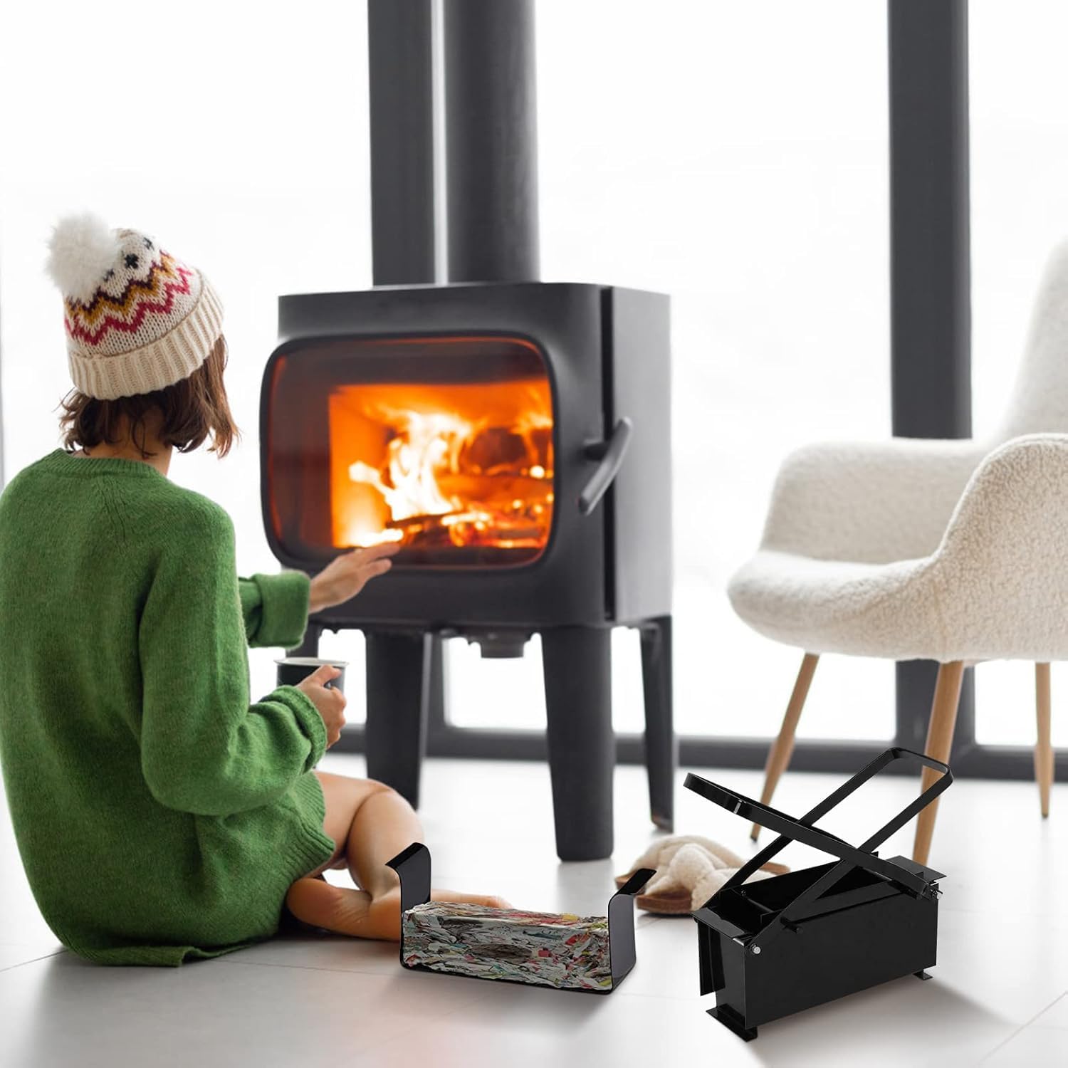 Fire Brick,Fire Bricks for Wood Stove,Wood Stove Fire Brick,Newspaper Clumping Press, Brick Briquette Machine Paper Log Fire Eco Recycle Newspaper Fuel Block for Heating Fire