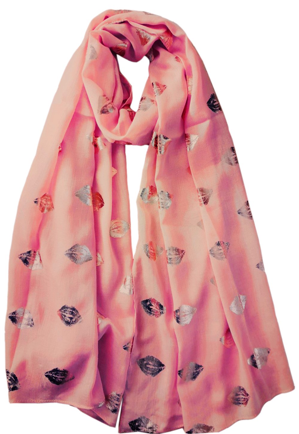 Glamlondon Women's Baby Pink Kisses Scarf Rose Gold Kissing Lips Glitter Foil Fashion Wrap (Baby Pink)