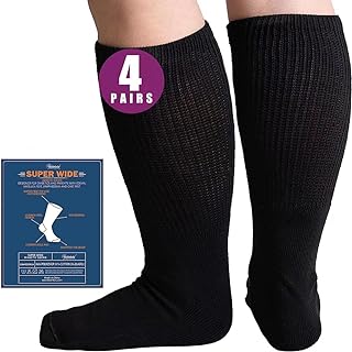 Bulinlulu Extra Width Socks for Swollen Feet-4 Pairs Bariatric Hospital Socks,Lymphedema Diabetic Socks for...