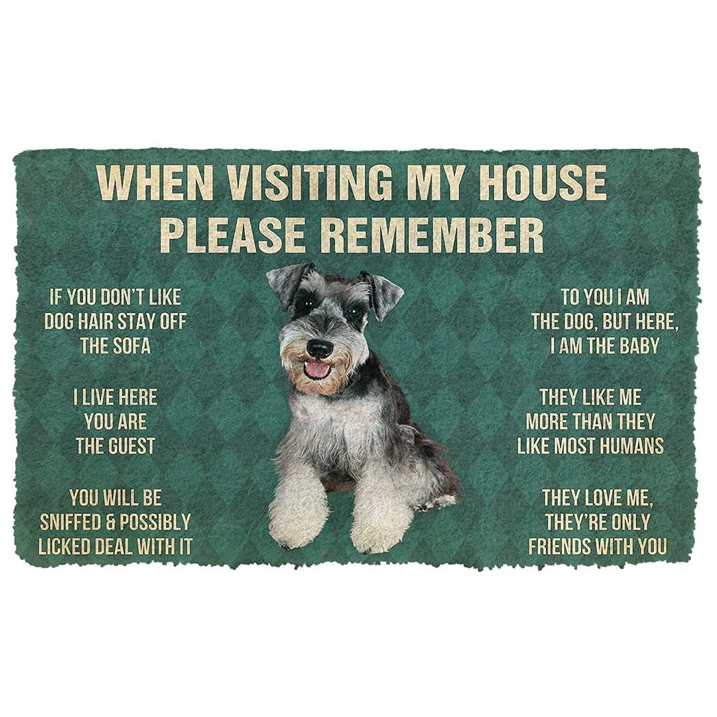 NA Felpudo Entrada casa por Favor, recuerde Las Reglas de la casa de los Perros Cachorros Schnauzer Miniatura Felpudo Personalizado Decoracion Hogar Regalos