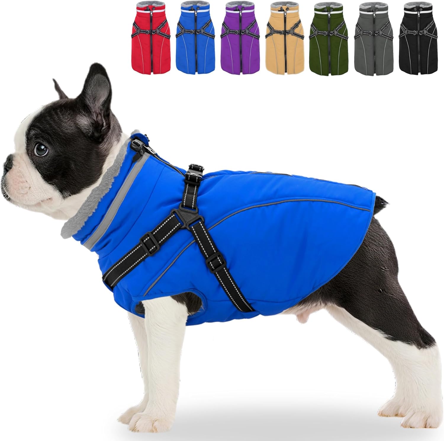 Fragralley Dog Coat with Harness Built in, Waterproof Windproof Reflective Warm Puffer Jacket, Fleece Lined Vest Winter Parka for Small, Medium, Large Dogs​