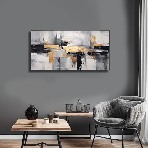 Miniatura 6 de Lienzo decorativo para pared, lienzo blanco y negro, decoración de pared en lienzo negro y dorado, arte de pared de tinta negra, pintura negra