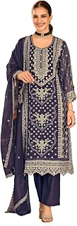 INDO ERA Women's Organza Ethnic Motifs Solid Straight Kurta & Pant with Dupatta Set (IEOUT11780) Price In India