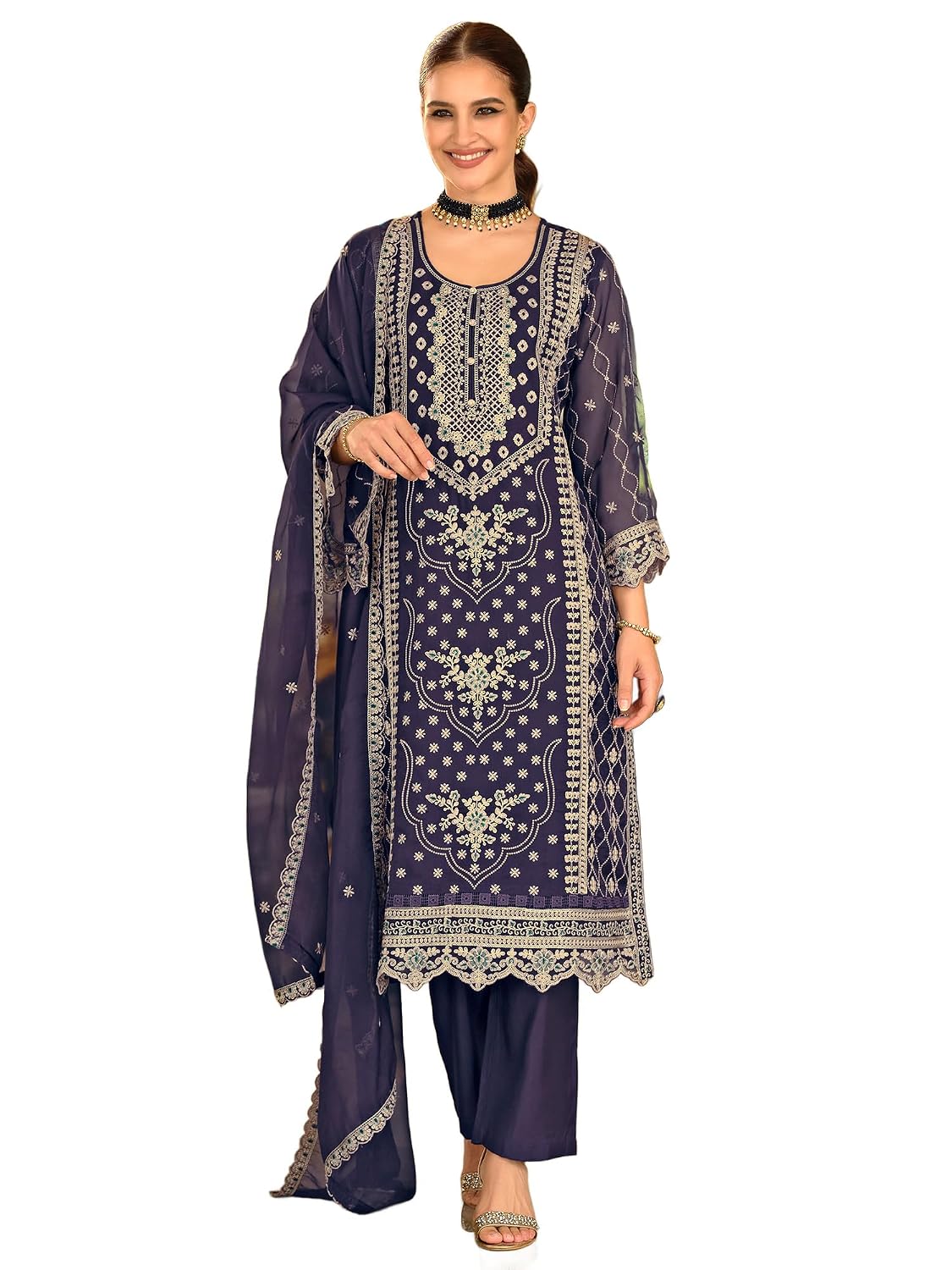 INDO ERA Women's Organza Ethnic Motifs Solid Straight Kurta & Pant with Dupatta Set (IEOUT11780) - Review, Price and Buying Guide