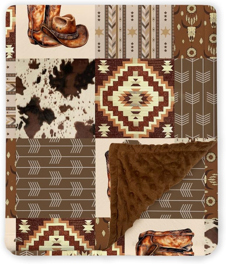 Western Baby Blanket, Cowboy Minky Blankets for Boys Girls, Nursery Room Decor, Soft Warm Lightweight Nursery Bed Blanket for Newborn Toddlers Son Daughter (09)