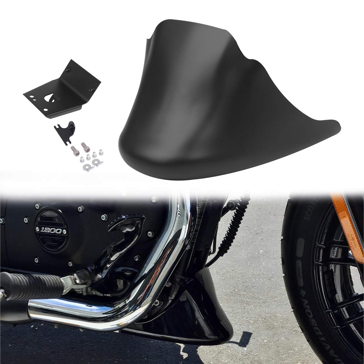 Photo 1 of AQIMY Motorcycle Front Chin Spoiler Air Dam Fairing Cover with Mounting Bracket for Harley Sportster XL 883 1200 2004-2014 Matte Black
