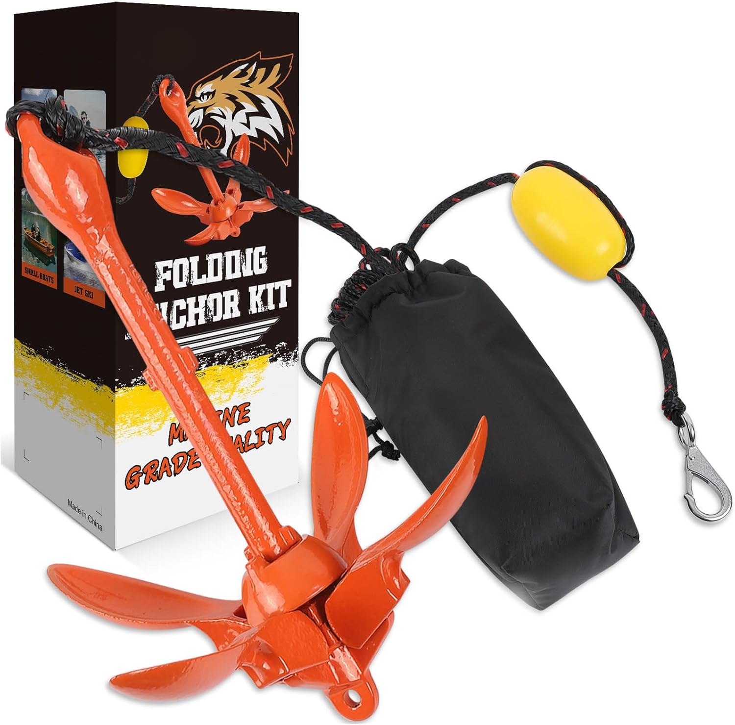 Boat Kayak Anchor Kit 40ft Rope & Storage Bag – Accessories for Kayaks, Canoes, SUP Boards, Small Boats, Jet Skis & PWCs Boat Kayak Anchor Kit 40ft Rope & Storage Bag – Accessories for Kayaks, Canoes, SUP Boards, Small Boats, Jet Skis & PWCs