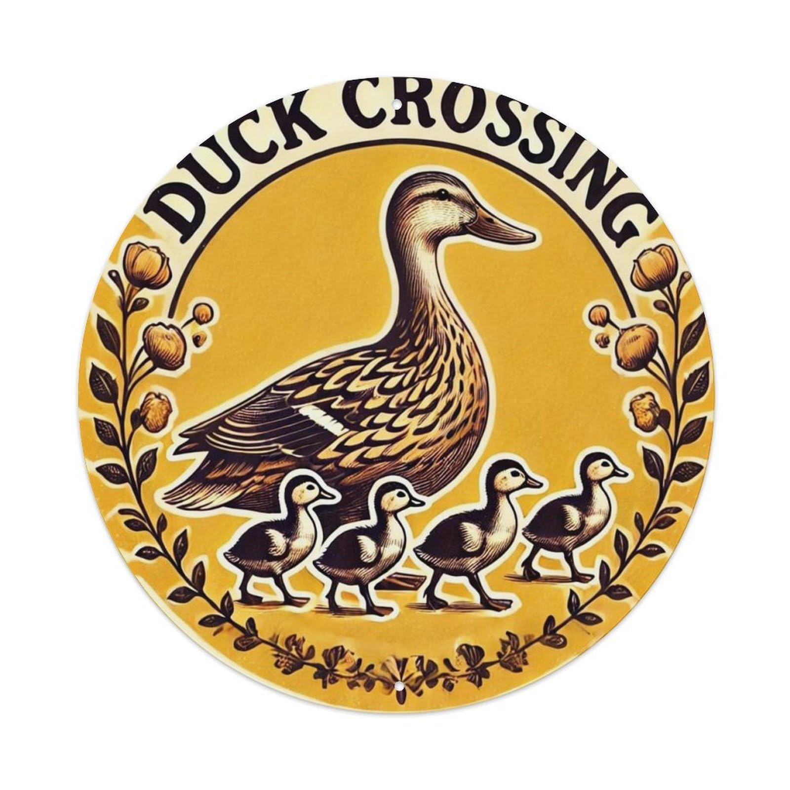 Duck Crossing Sign Pattern Print Round Metal Tin Sign Vintage Wall Decor, Bar Garage Cafe Kitchen Home Wall Art Poster 8x8inches