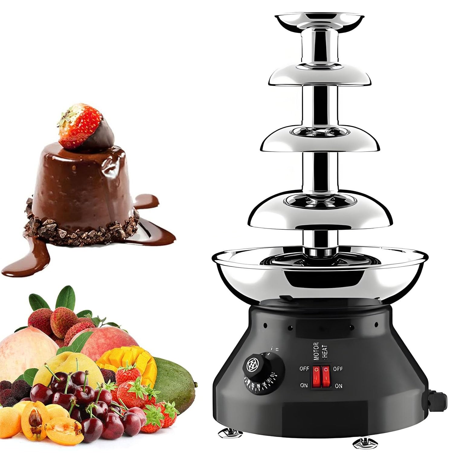 JKJZSALJ Stainless Steel Chocolate Fondue Machine With Adjustable Temperature Control, Heats To 110°C For Melting Cheese, Nacho Dips & Chocolate Fountain