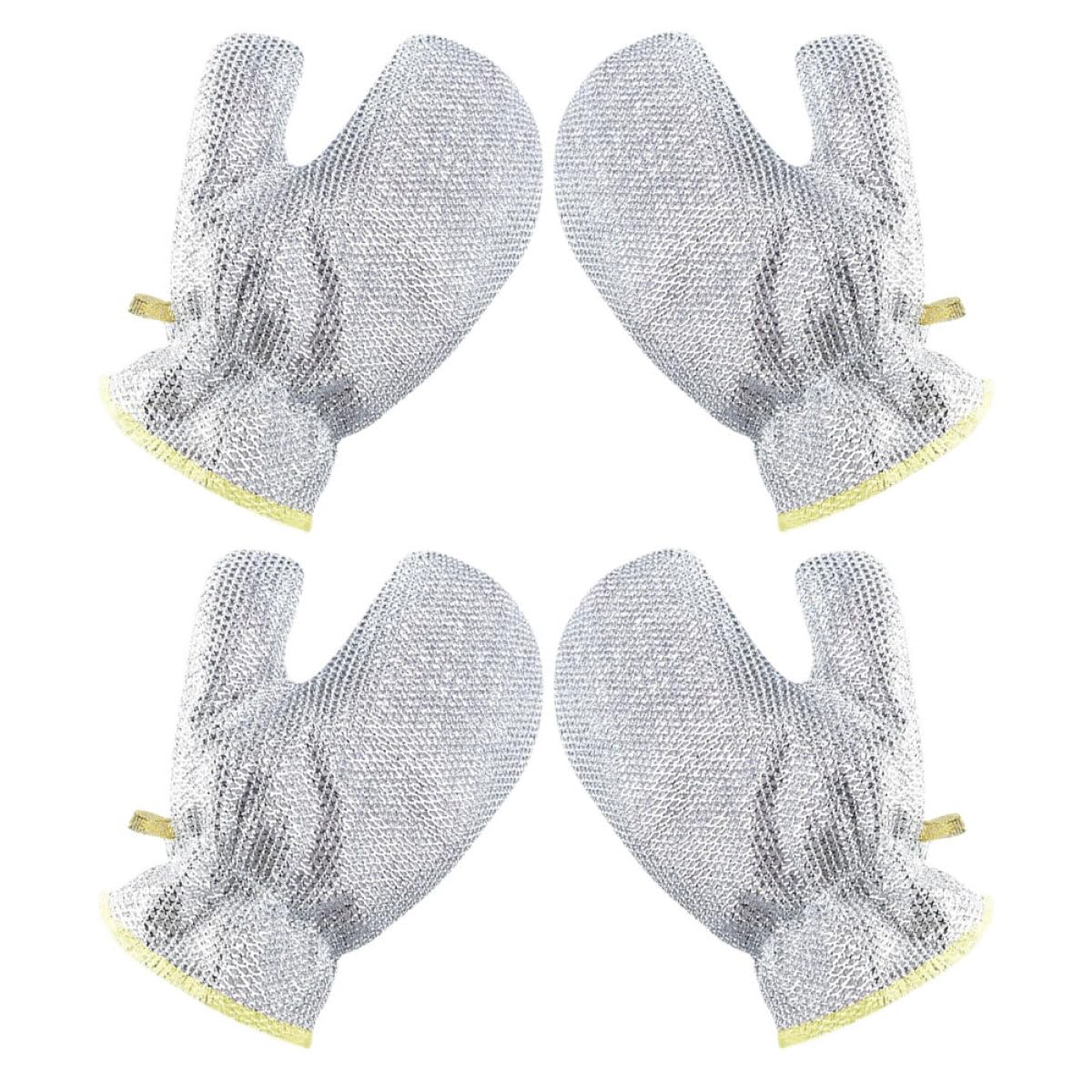 Steel Wire Dishwashing Gloves 2 Pairs Waterproof Kitchen Scrubber Gloves Non-Scratch Silver Steel Wool Cleaning Mitts for Household Cleaning and Dishwashing