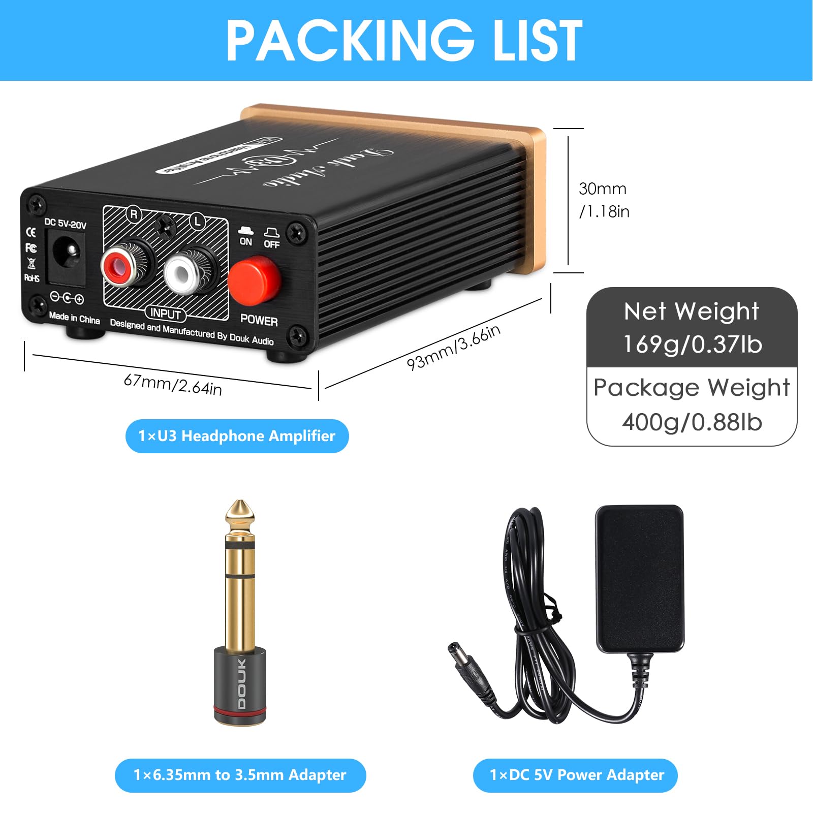 Douk Audio U3 Mini Amplificatore per cuffie stereo classe A