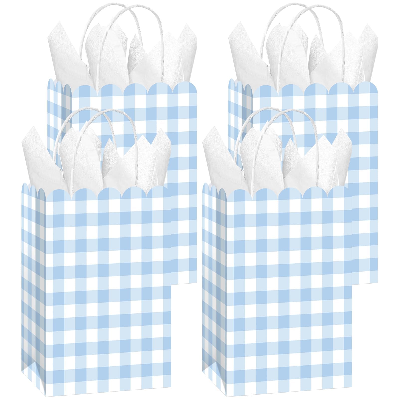 Yiaoyinnz Partytüten mit Gingham-Muster, blau und weiß, kariert, mit Griffen, leicht kariert, für Süßigkeiten, Süßigkeiten, Leckereien, für Hochzeit, Geburtstag, Babyparty, Picknick, 24 Stück