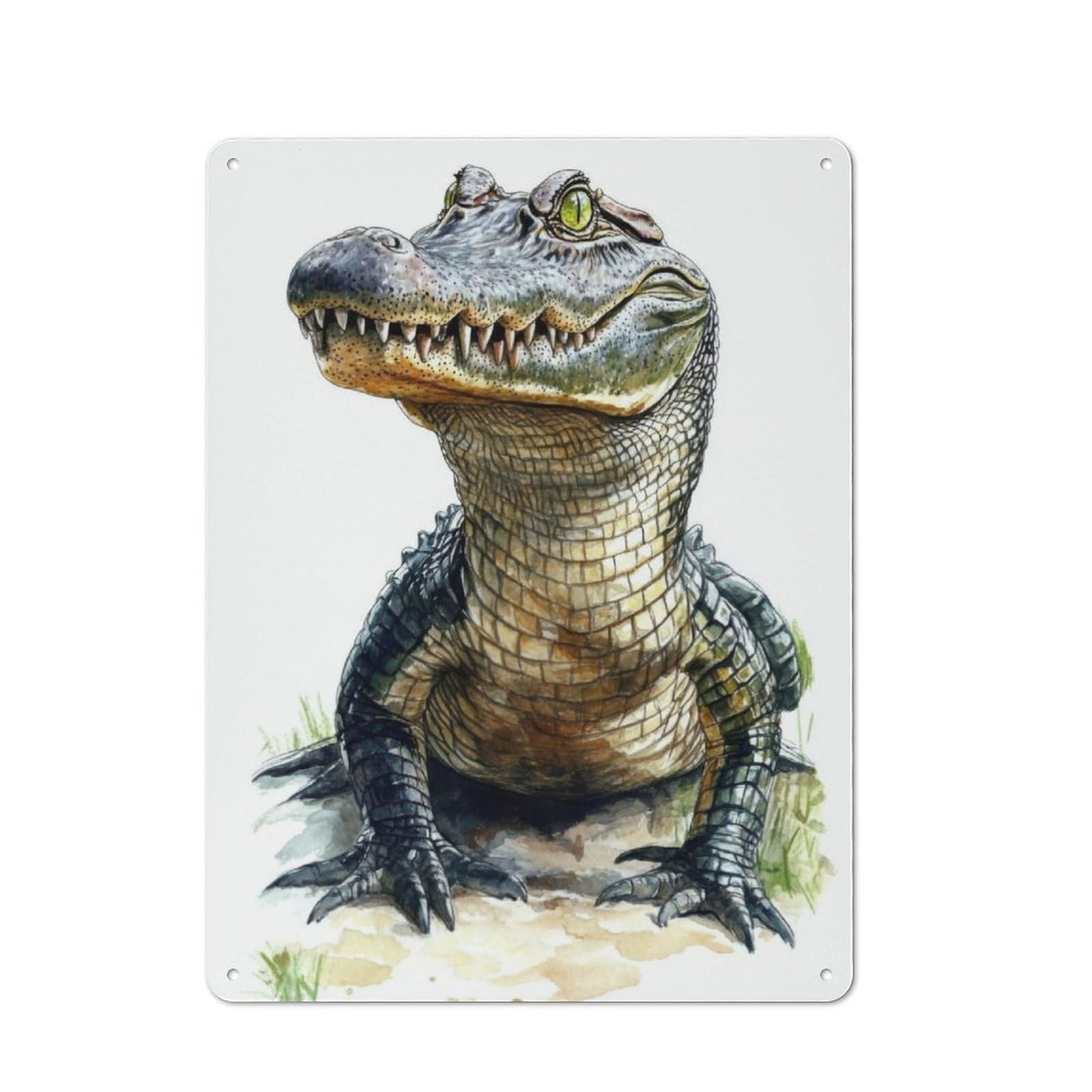 Junmoney Watercolor Alligator Portrait Vintage Printed Metal Sign 40X30cm For Workshop Wall, A Decorative Gift For A Newly Furnished Workshop