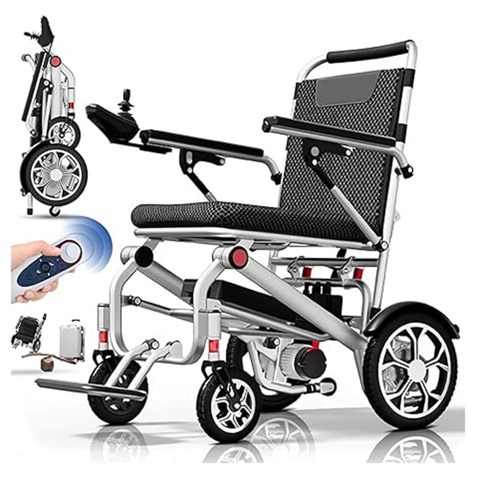 Sedia a rotelle elettrica pieghevole leggera con telecomando per uso domestico, portatile e facile da riporre