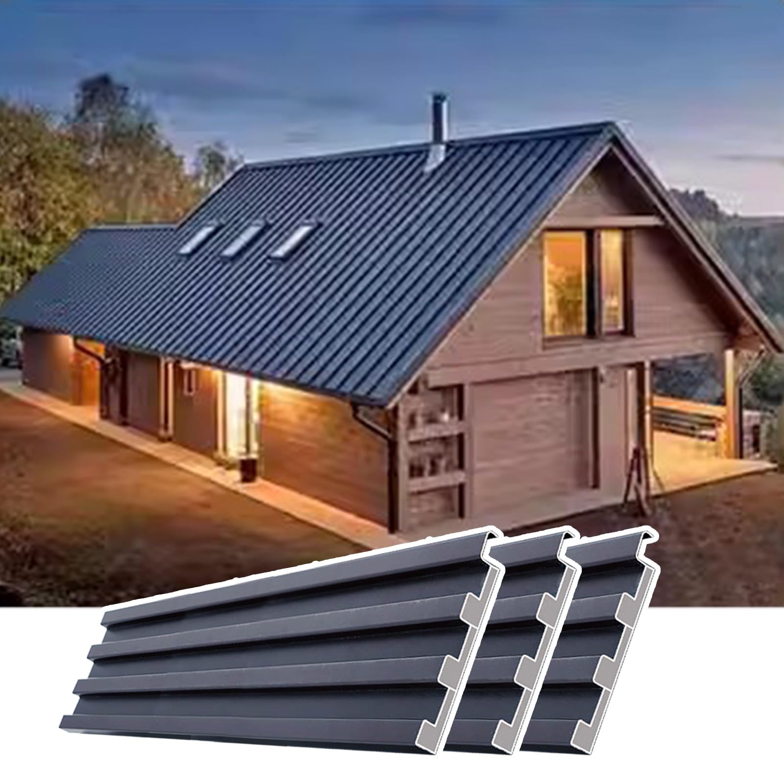 Roofing Sheets 3pcs All-Weather Side Panels Tiles, 0.8-1.5m Long Panels/Ridge Cap(L 1.45m/4.8ft)