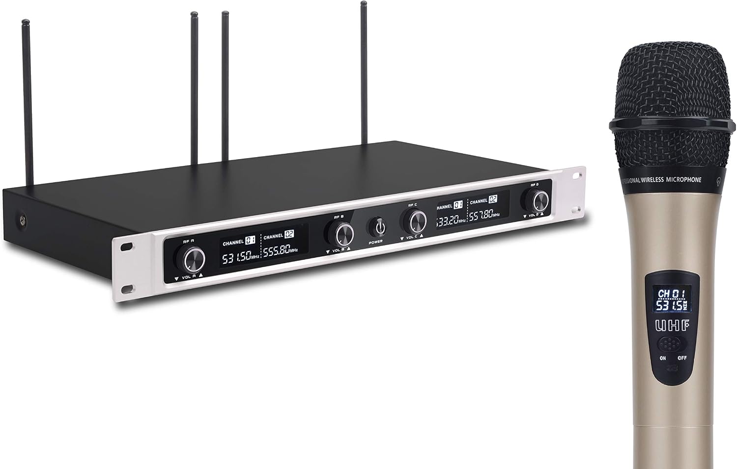 Best Deal VTOP UHF-400 UHF 4 Channel Wireless Microphone System with Four Metal Handheld Microphone for Party/Wedding/Church/Conference/Speech Promo Discount Up To 70% Off VTOP UHF-400 UHF 4 Channel Wireless Microphone System with Four Metal Handheld Microphone for Party/Wedding/Church/Conference/Speech