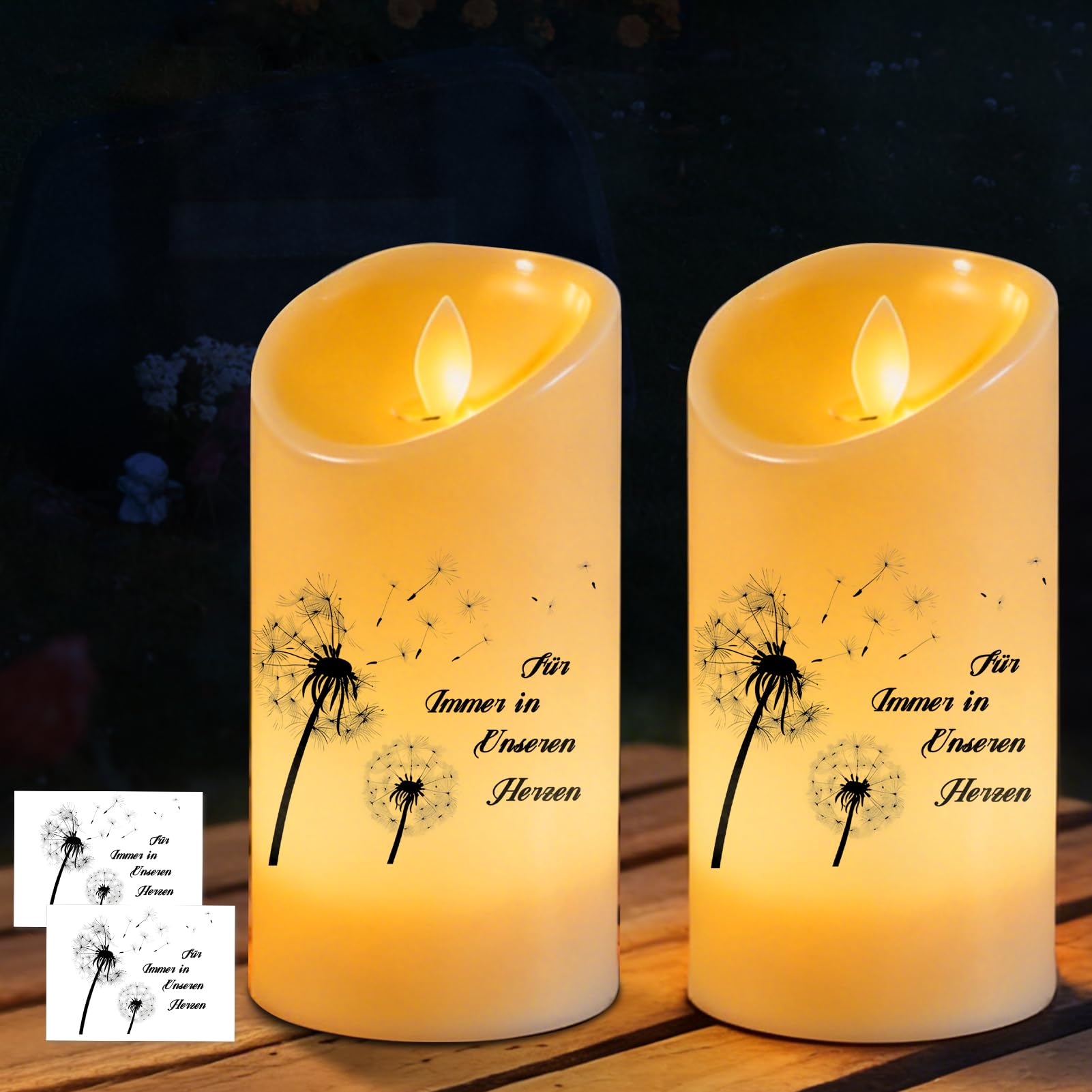 Silkwish 2X LED Trauerkerzen - Wetterfeste Friedhofskerzen mit Flackereffekt - Grabkerzen für Draußen - LED Grablicht, Trauergeschenk für Hinterbliebene - Gedenkkerze, inkl. 2 Sticker zur Gestaltung
