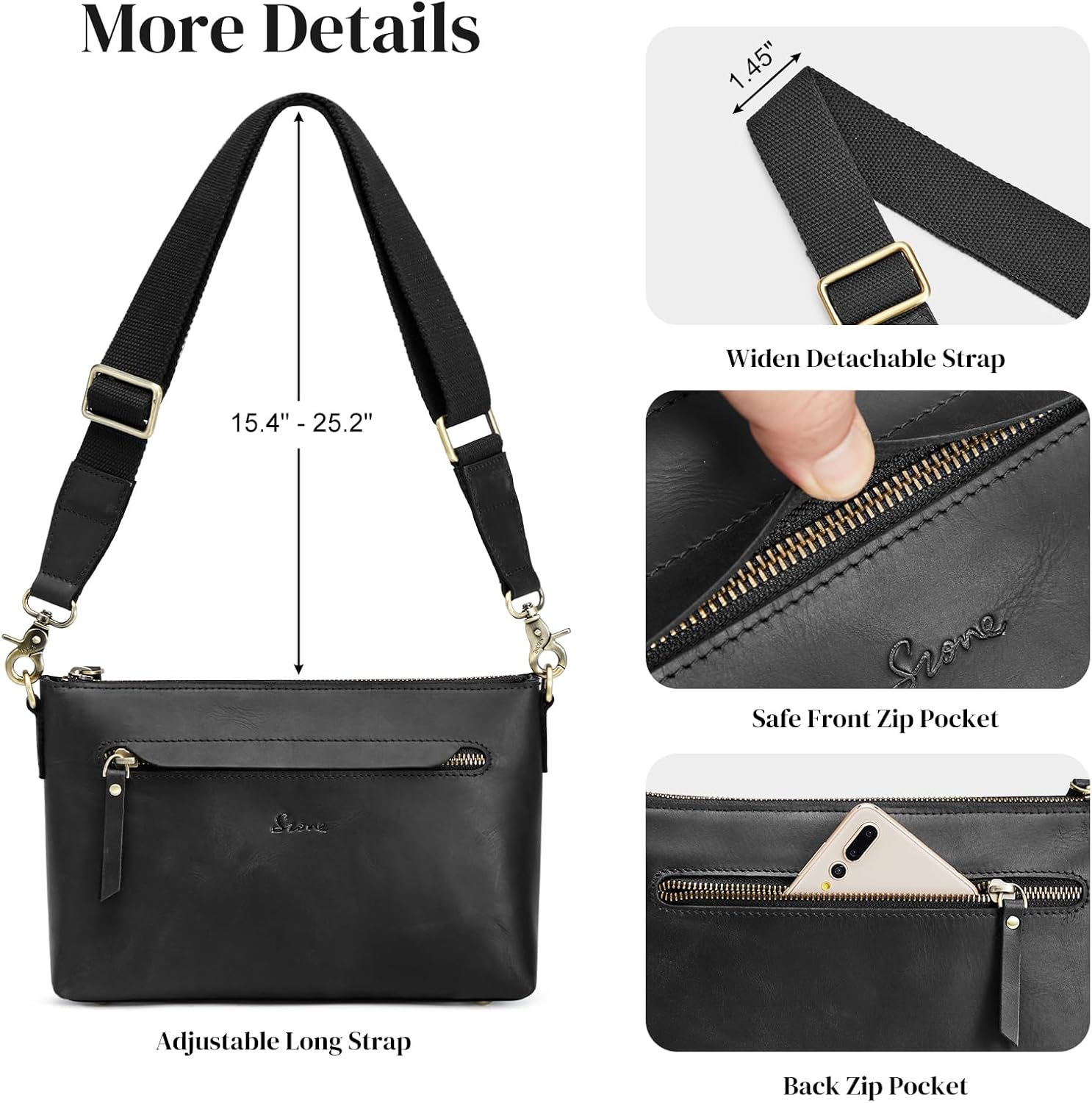 S-ZONE Crossbody Bags for Women Trendy Genuine Leather Small Shoulder Bag Purses with Wide Strap - Image 6