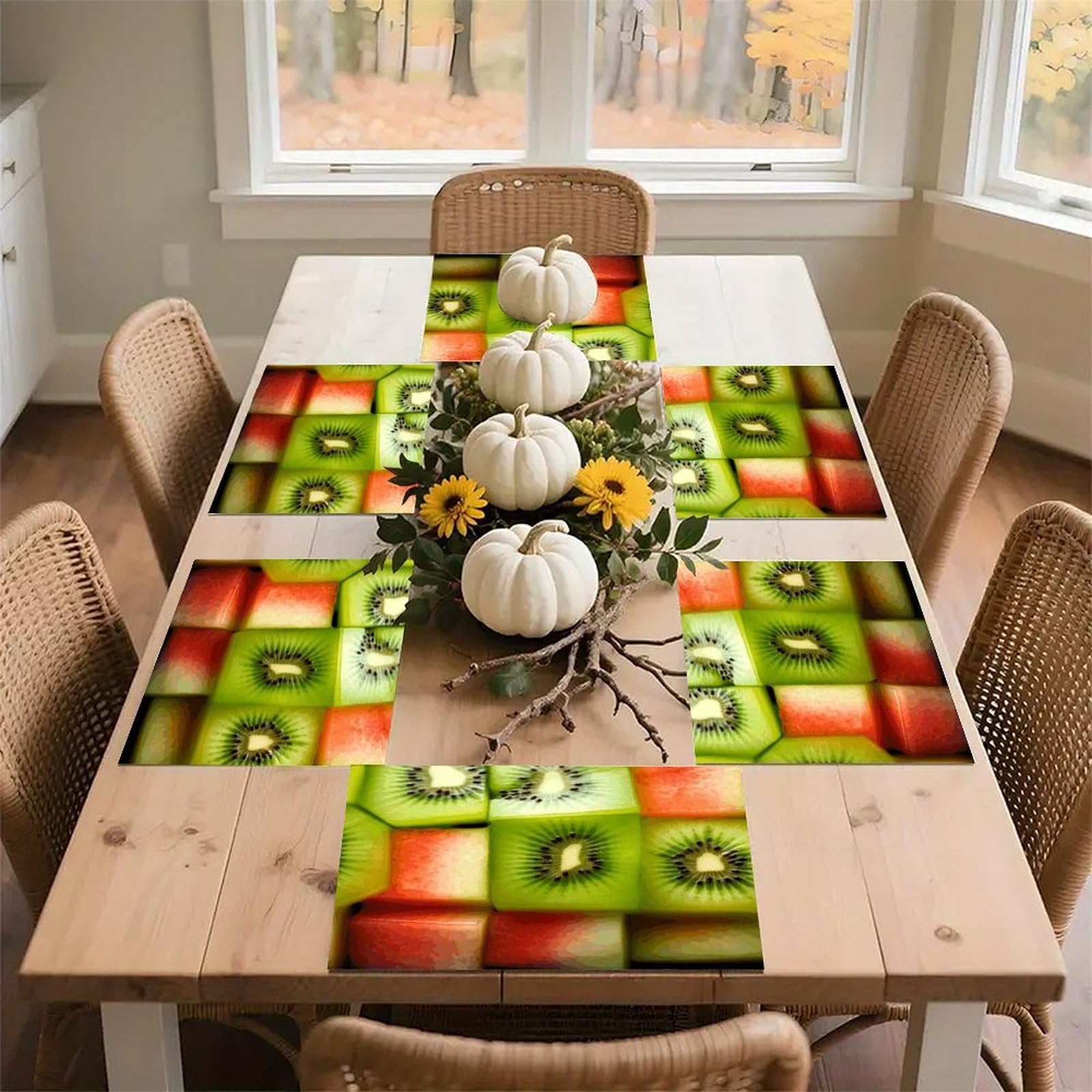 Kiwi Watermelon Placemats Heat-Resistant Washable Place Mats Anti Slip Dining Table Place Mats Wipeable Dining Table Mats Kitchen Decoration Placemats 17.7’’×11.8’’
