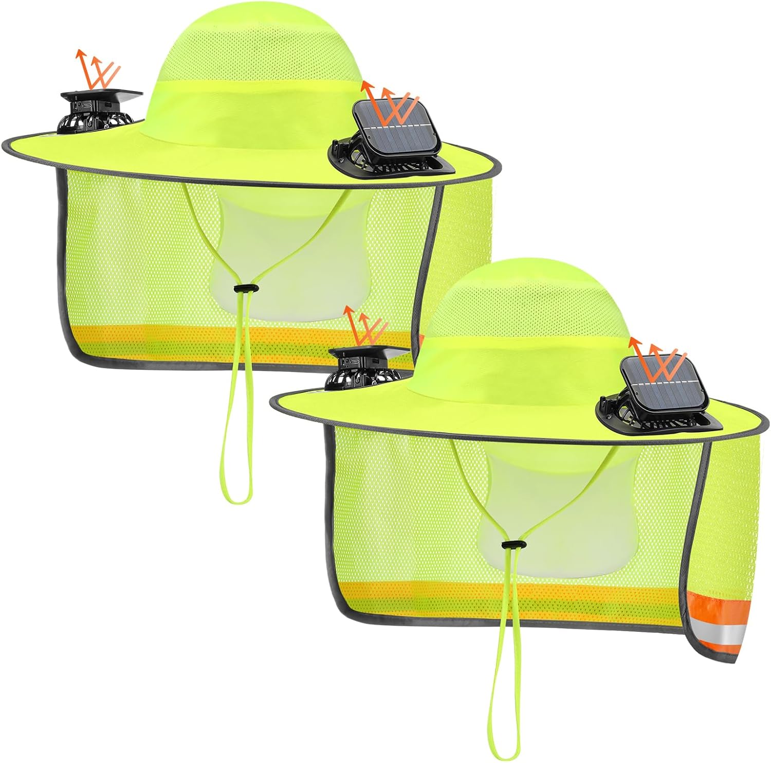 2 Pcs Sun Hat with Fan Solar&USB Powered for Men Women UPF 50+ UV Protection Wide Brim Safety Sun Hat for Out Work