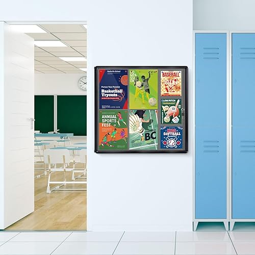 Miniatura 8 de Tablero de anuncios cerrado con vitrina de visualización bloqueable y pizarra de mensajes con puerta de bloqueo para interiores, fieltro gris, marco