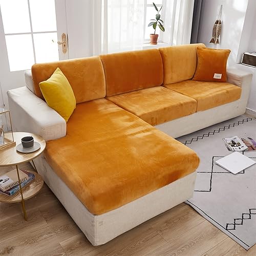 MIFXIN Funda elástica para cojín de sofá, funda de sofá de terciopelo, universal, resistente al desgaste, forma L, funda seccional para asiento de
