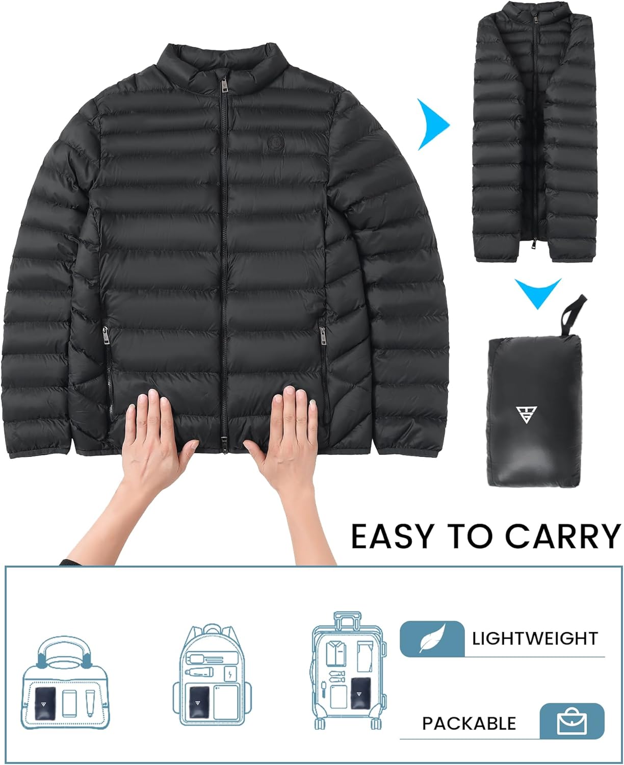 M MAELREG Mens Puffer Jacket Lightweight Golf Packable Coats Water-Resistant Windproof Insulated Down Winter Jackets for Men - Image 6