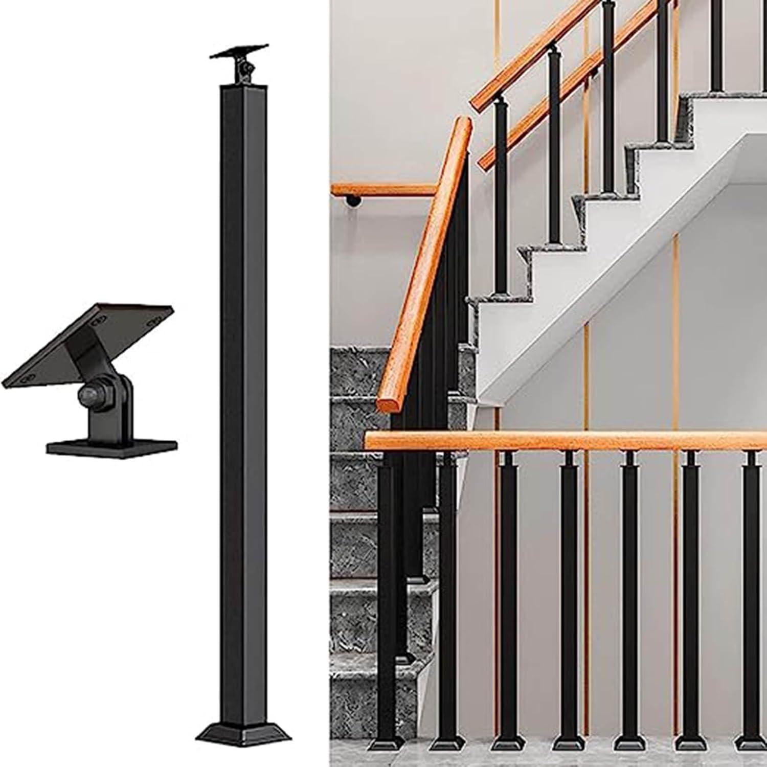 handrail Stair Balusters Post, Black Square Metal Railing