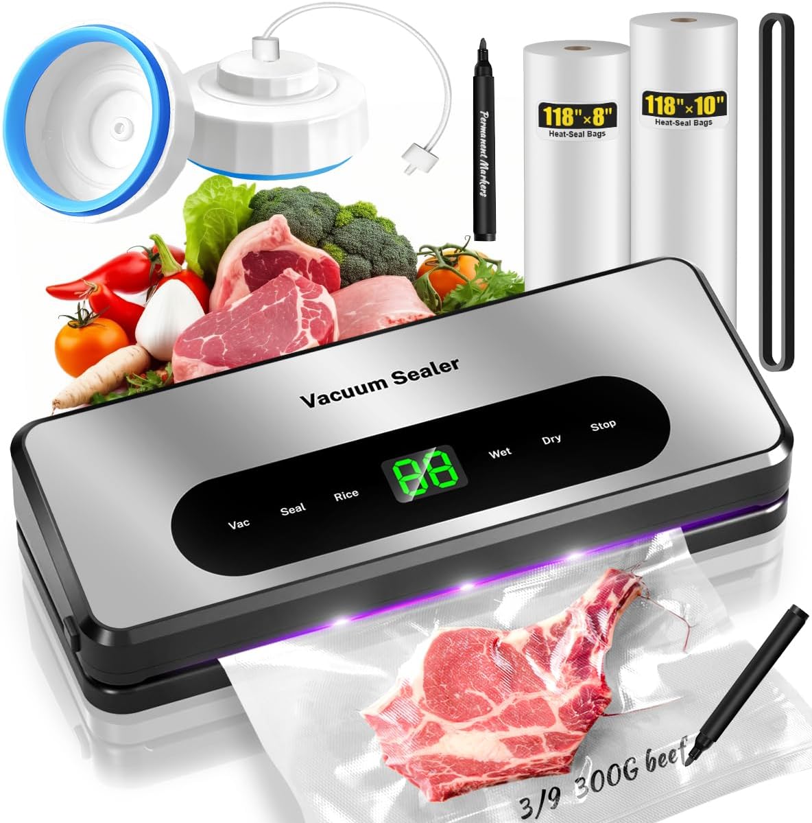 8 in 1 Food Vacuum Sealer Machine With Canning Sealer,Multi-function Food Sealer Built-in UV Cutter/Bag Storage Act on Dry Wet oil Crispy,Vacuum Sealer with Cutter Attached 2 Bag Rolls/Marker Pen 8 in 1 Food Vacuum Sealer Machine With Canning Sealer,Multi-function Food Sealer Built-in UV Cutter/Bag Storage Act on Dry Wet oil Crispy,Vacuum Sealer with Cutter Attached 2 Bag Rolls/Marker Pen