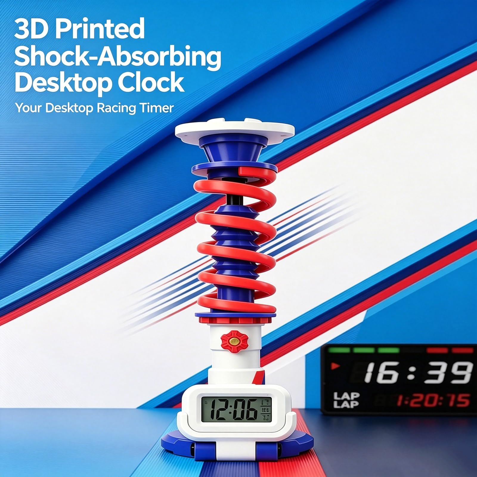 Lámpara De Escritorio Led con Forma De Amortiguador, con Reloj Digital, Regulable Mediante Tacto, Iluminación Envolvente De 360°, Lámpara Decorativa para Videojuegos, A