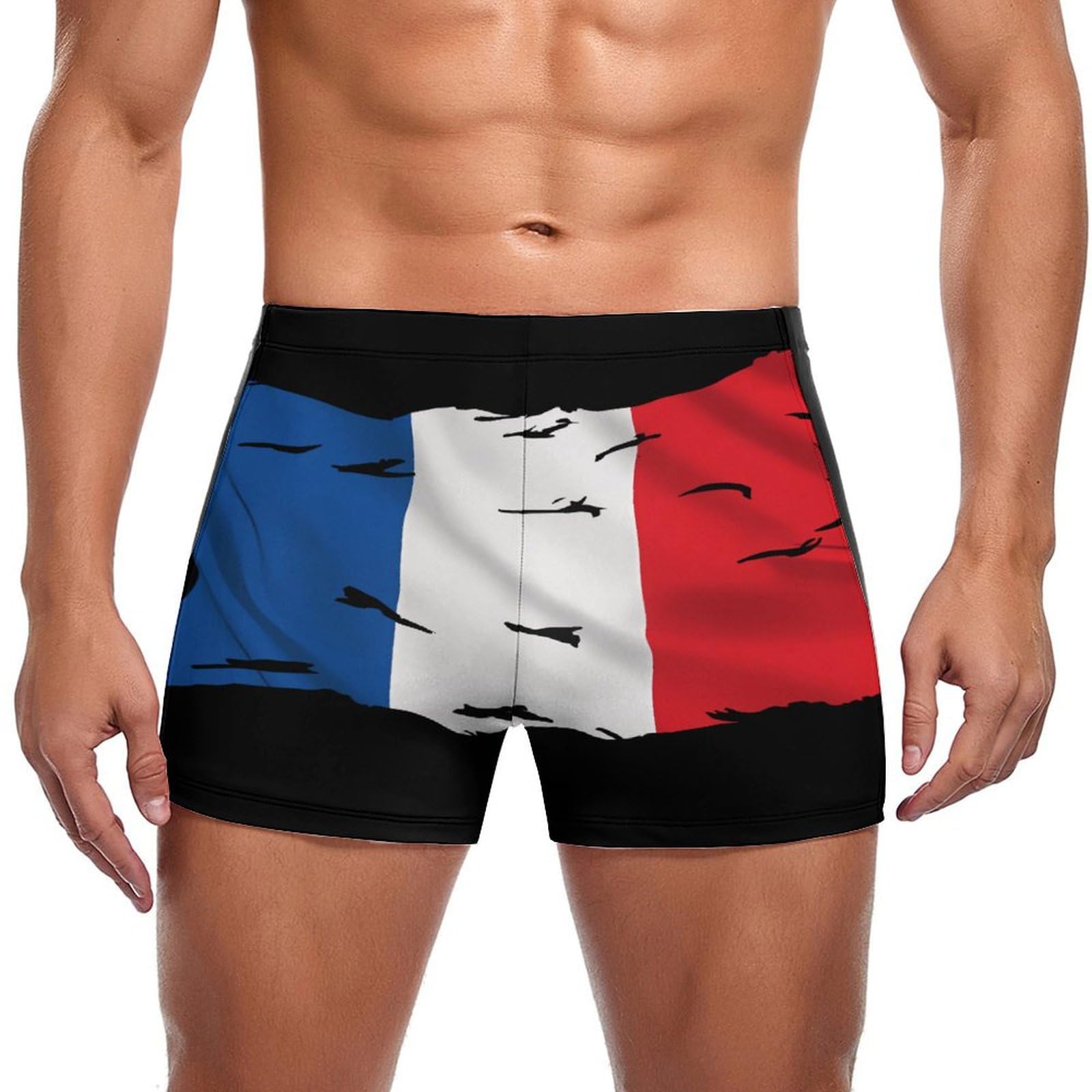 Melbrakin Men's Torn Broken France French Flag Swimming Trunks Sports Swim Briefs Novelty Boxer Briefs