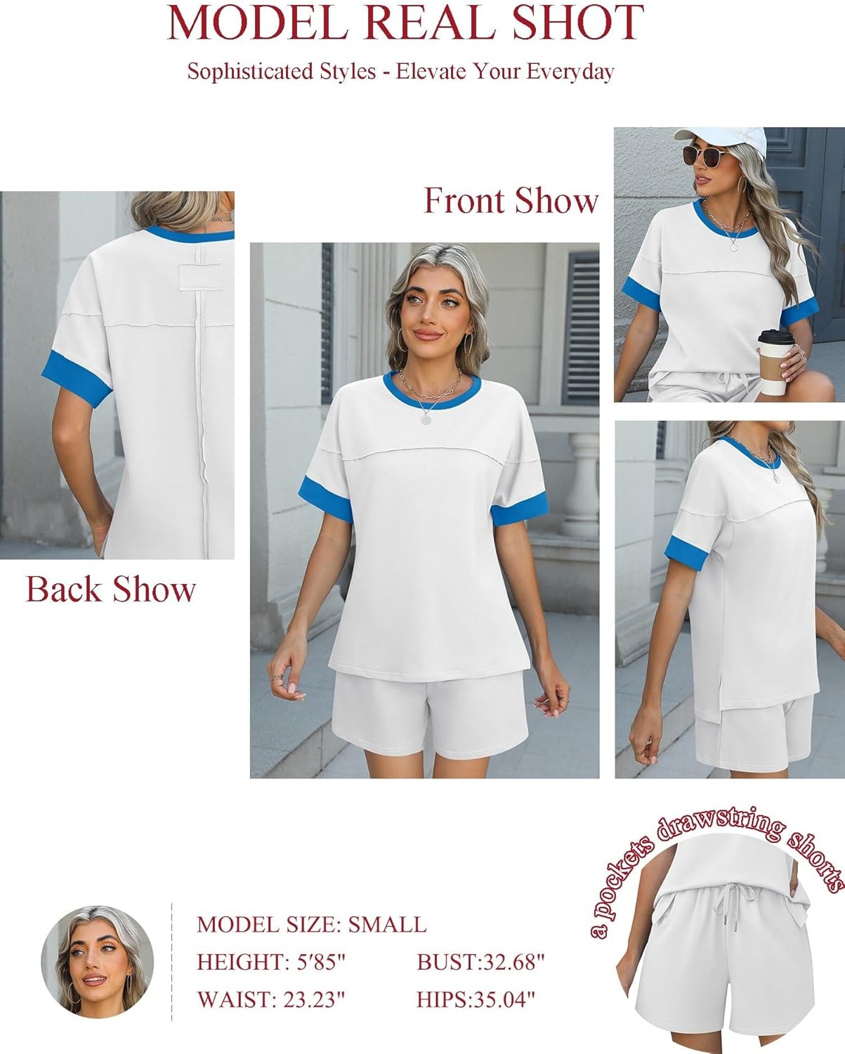 Rapbin Comfy Summer Sets with Pockets Loose Fit Color Block Design Matching 2 Piece Sets with Drawstring Waist - Image 6