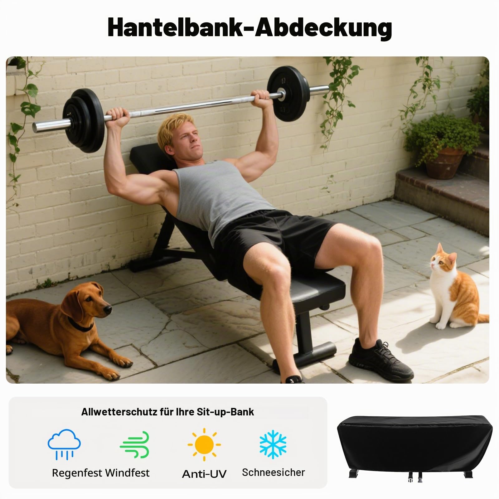 Gewichtbank-Abdeckung, Heavy Duty 420D Oxford Trainingsbank-Schutzbezug wasserfest für Outdoor & Heimstudio – Ganzwetter-Schutzbezug für Klimmzugbretter, Flachbank-Hantelbänke & Fitnessgeräte Indoor