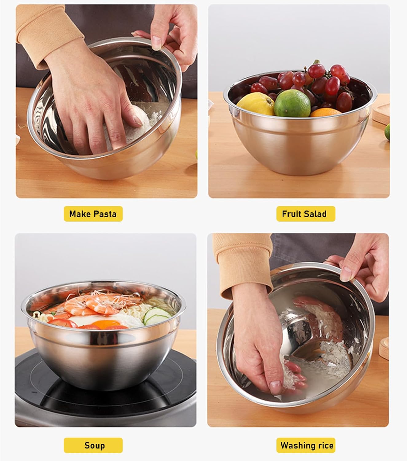 Mixing Bowls with Lids Set, 5PCS Stainless Steel Stackable Metal Nesting Bowls with Airtight Lids Food Container for Baking