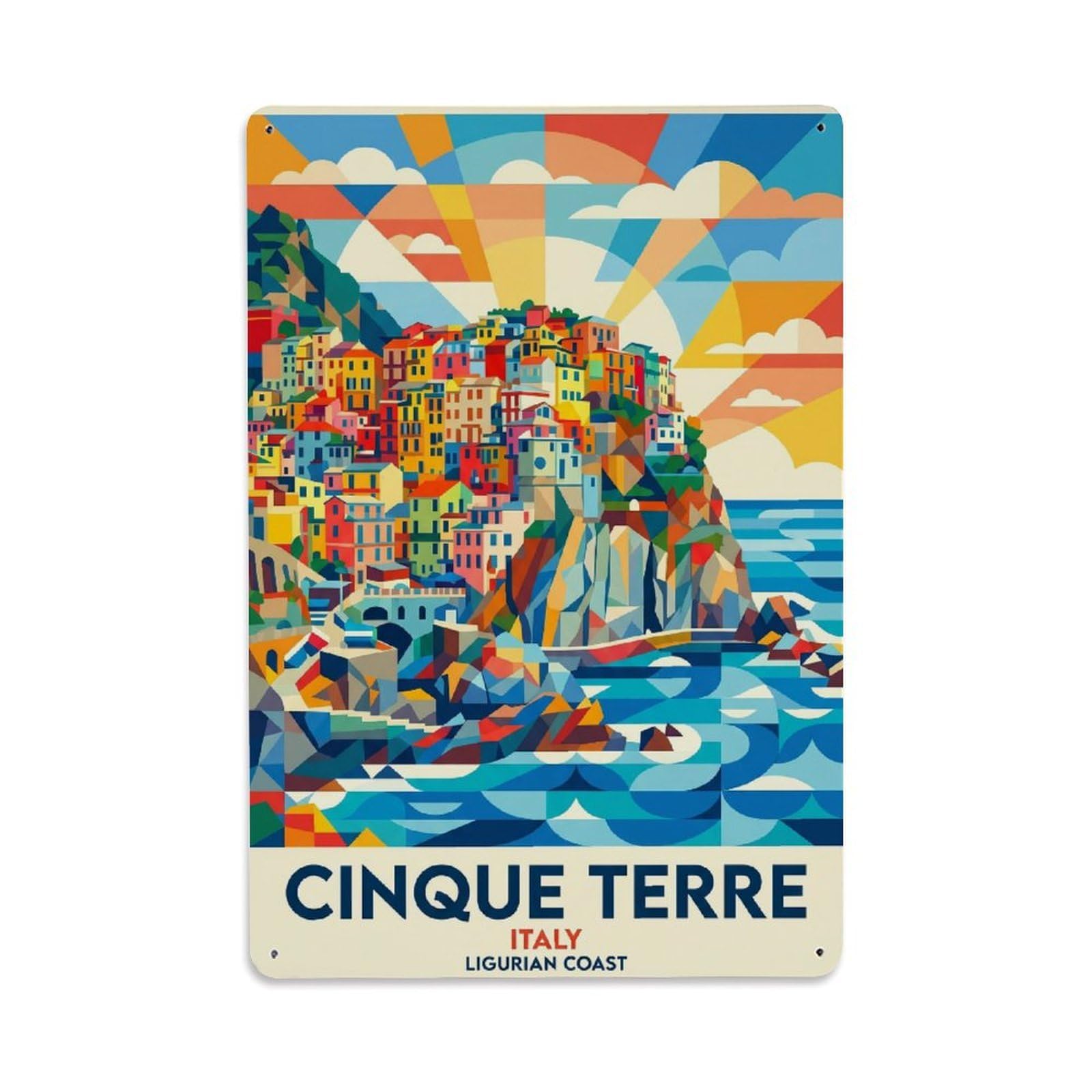 Huiyhb 8X12inch(20X30cm) Vintage Travel Cinque Terre Italy Geometric Metal Tin Sign