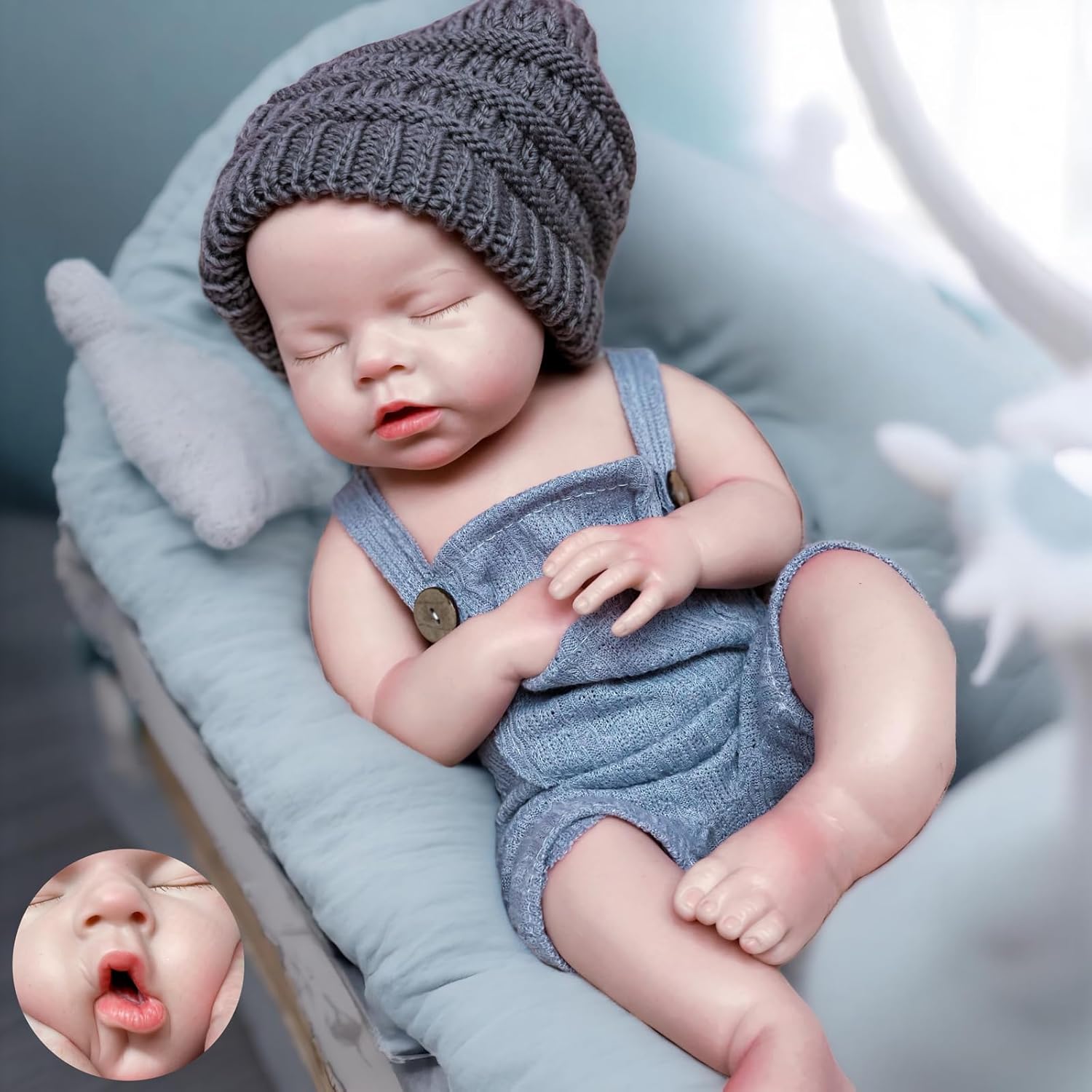 20 inch Full Solid Silicone Reborn Doll Boy Lifelike Reborn Sleeping Newborn Babies Doll That Can Open Mouth