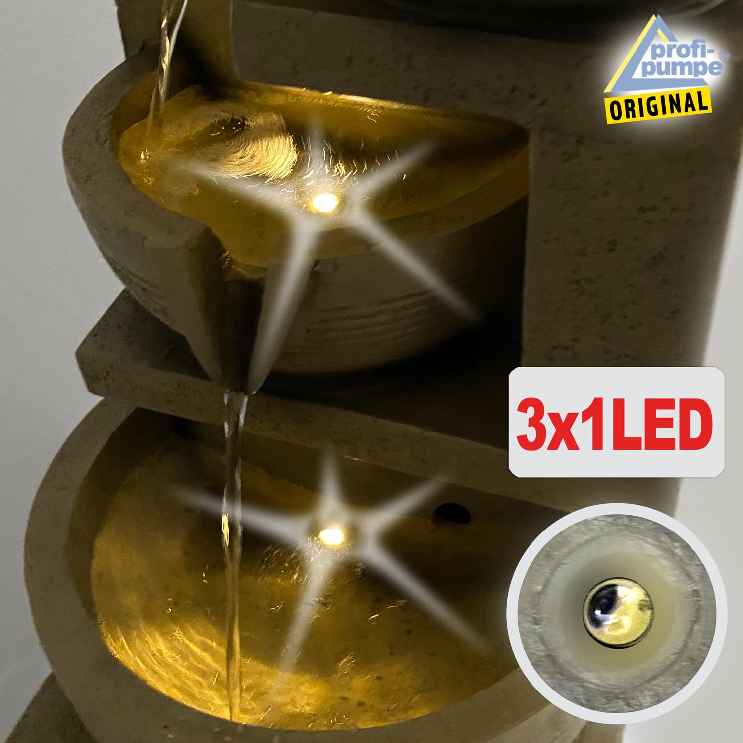 Fontaine de Jardin Solaire avec Batterie Li-ION et Lumière LED 70 cm - Bols Versants 4 Niveaux