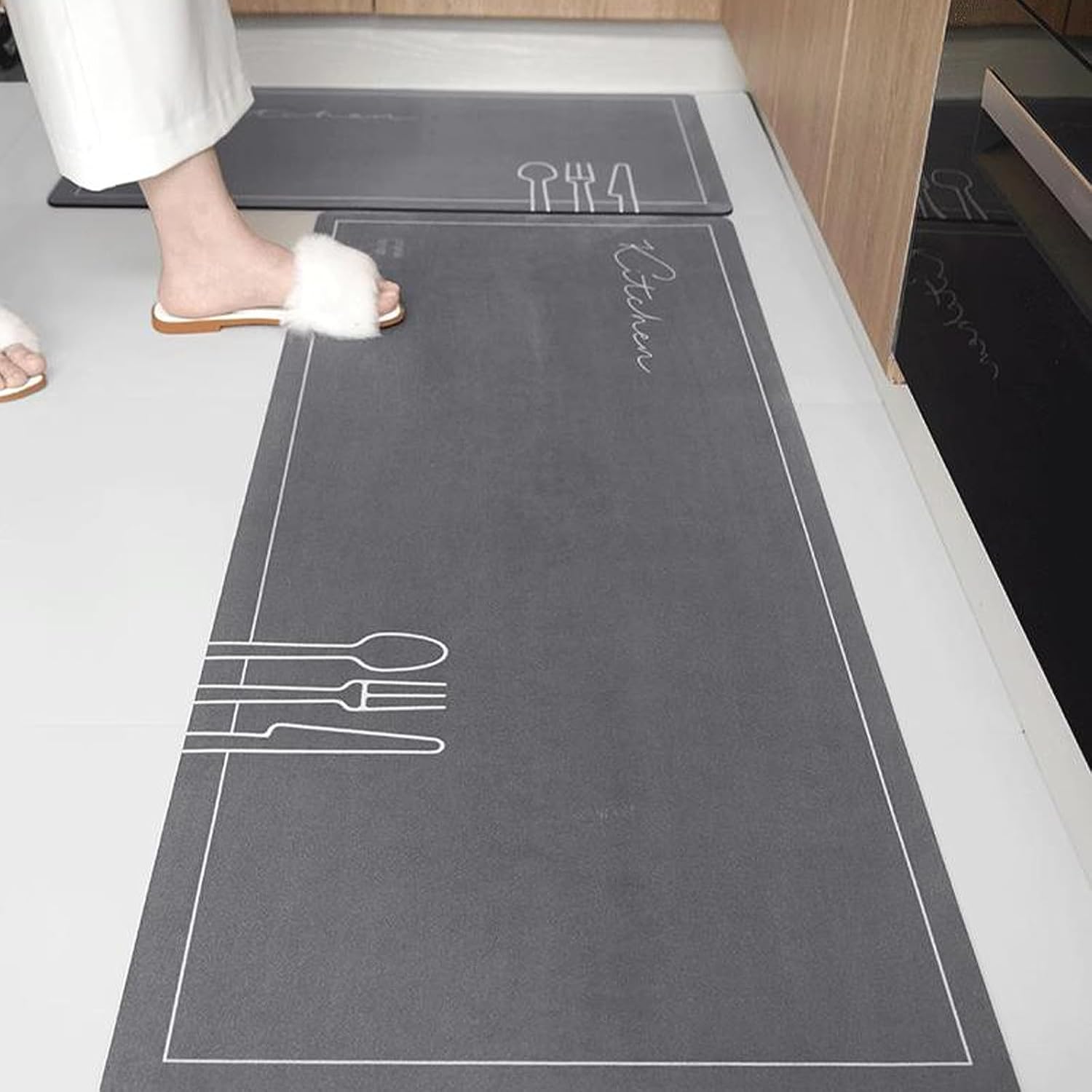 Rubber Kitchen Mats for Floor Waterproof, Suede Carpet Floor Comfort Mats, Padded Kitchen Floor Mats Large, Kitchen Rugs Washable Non Slip, Kitchen Cushion Mats for Standing for Kitchen Entryway Home