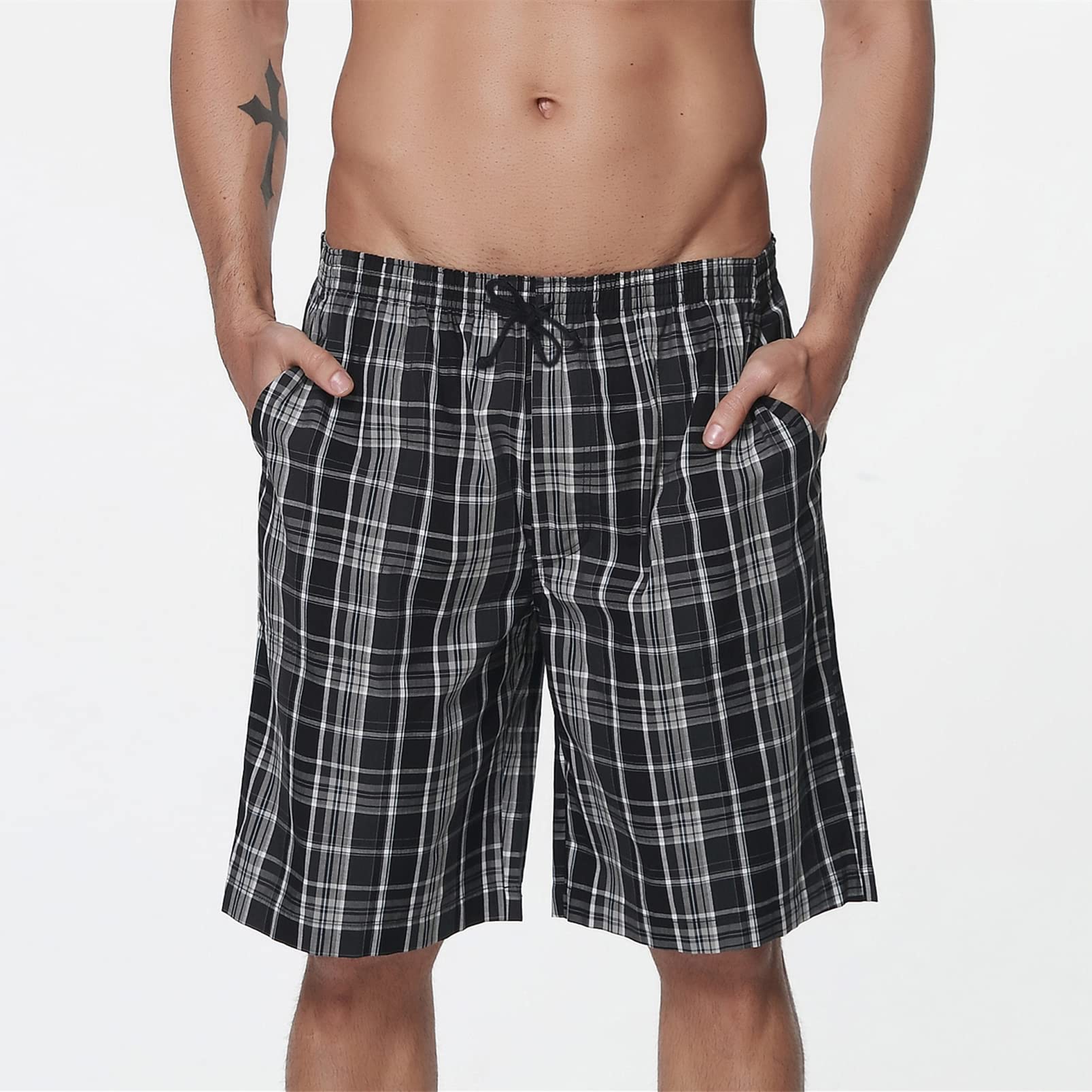 MoFiz Hommes Bas de Pyjama Coton Shorts à Carreaux Maison Pyjacourt de Nuit & de Détente avec Poches Lot de 2