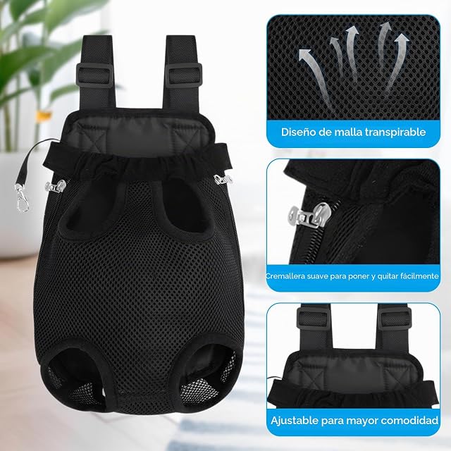 Foto 3 de 7 de Mochila para mascotas, mochila ajustable para perros, mochila negra para mascotas, portátil