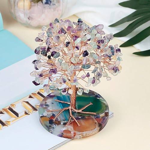 Miniatura 2 de Rockcloud Árbol de dinero de piedra de cristal de 4.7 a 5.5 pulgadas con base de ágata, árbol bonsái Feng Shui decoración de escritorio para riqueza