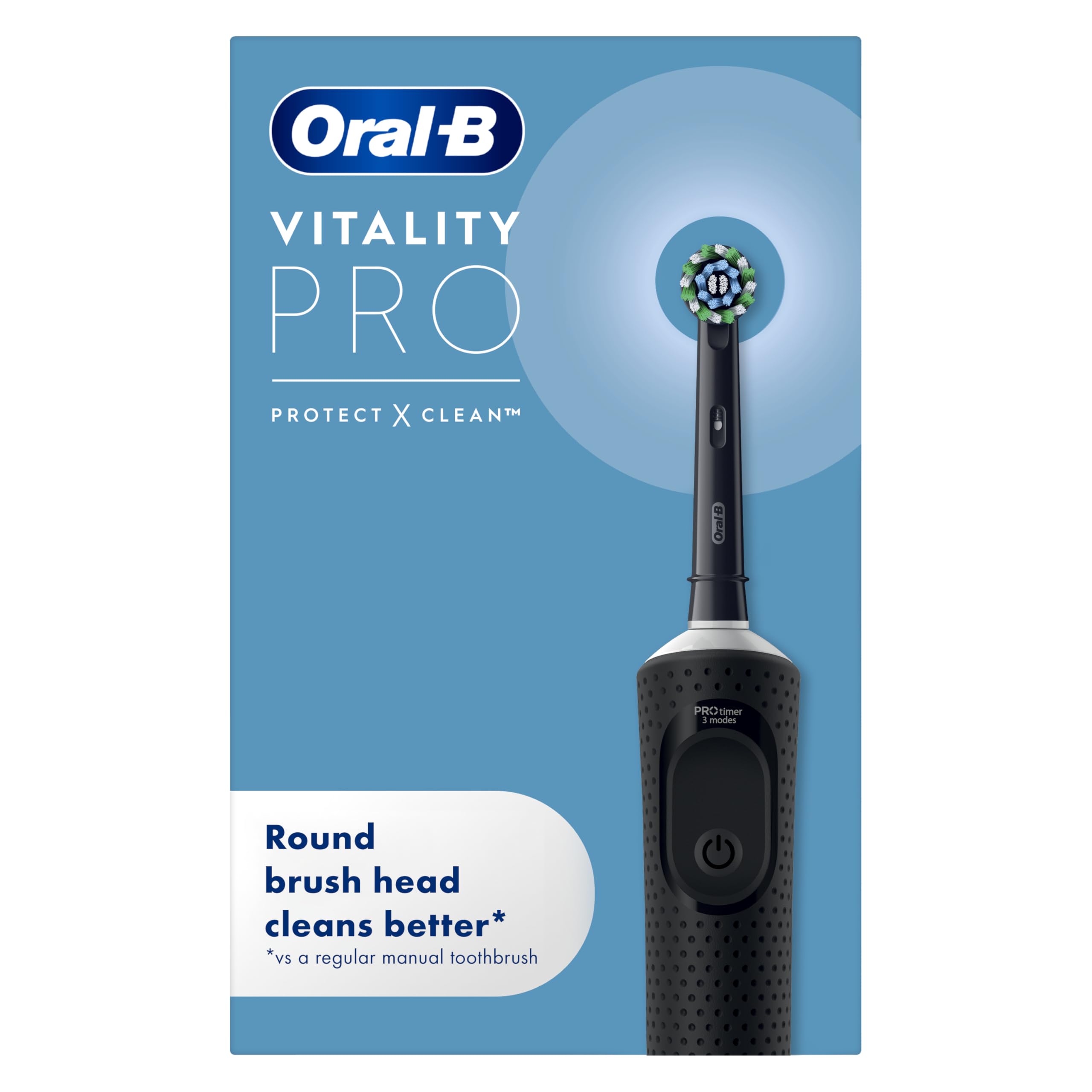 Oral-BVitality Pro Electric Toothbrushes for Adults, for Him/Her, 1 Handle, 2 Toothbrush Heads, 3 Brushing Modes Including Sensitive Plus, 2 Pin UK Plug, Black (Packing May Vary)