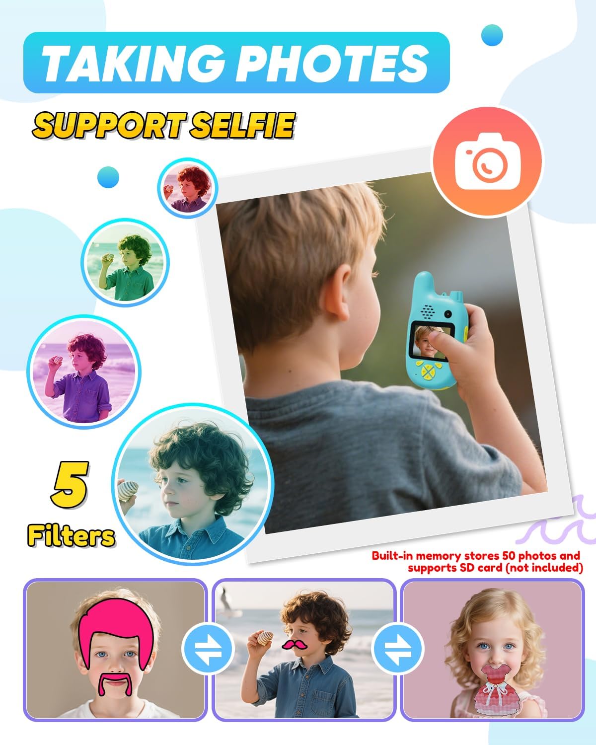 Video Walkie Talkies for Kids with Dual Cameras,2 Pack Rechargeable Kids Walkie Talkies Toys for Ages 3-9 Year Old Boy Girl, Birthday for 3 4 5 6 7 8 Year Old Boys Girls,Indoor&Outdoor