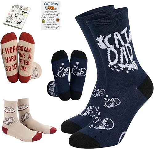 Funny Socks for Men Cat Dad Socks Novelty Fun Cat Socks Birthday Crazy Gifts for Cat Lovers,Boyfriend Crew Cotton Sock for Adult